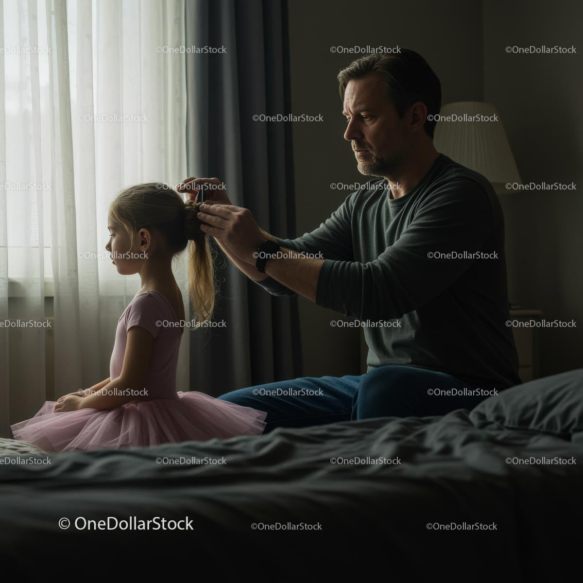 Father Hairstyles Daughter in Pink Ballet Dress