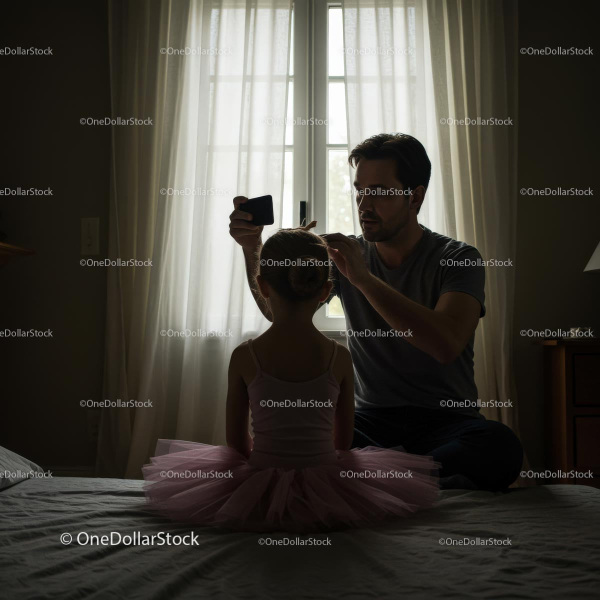Father Preparing Daughter for Ballet in Soft Morning Light