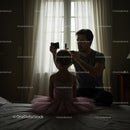 Father Preparing Daughter for Ballet in Soft Morning Light