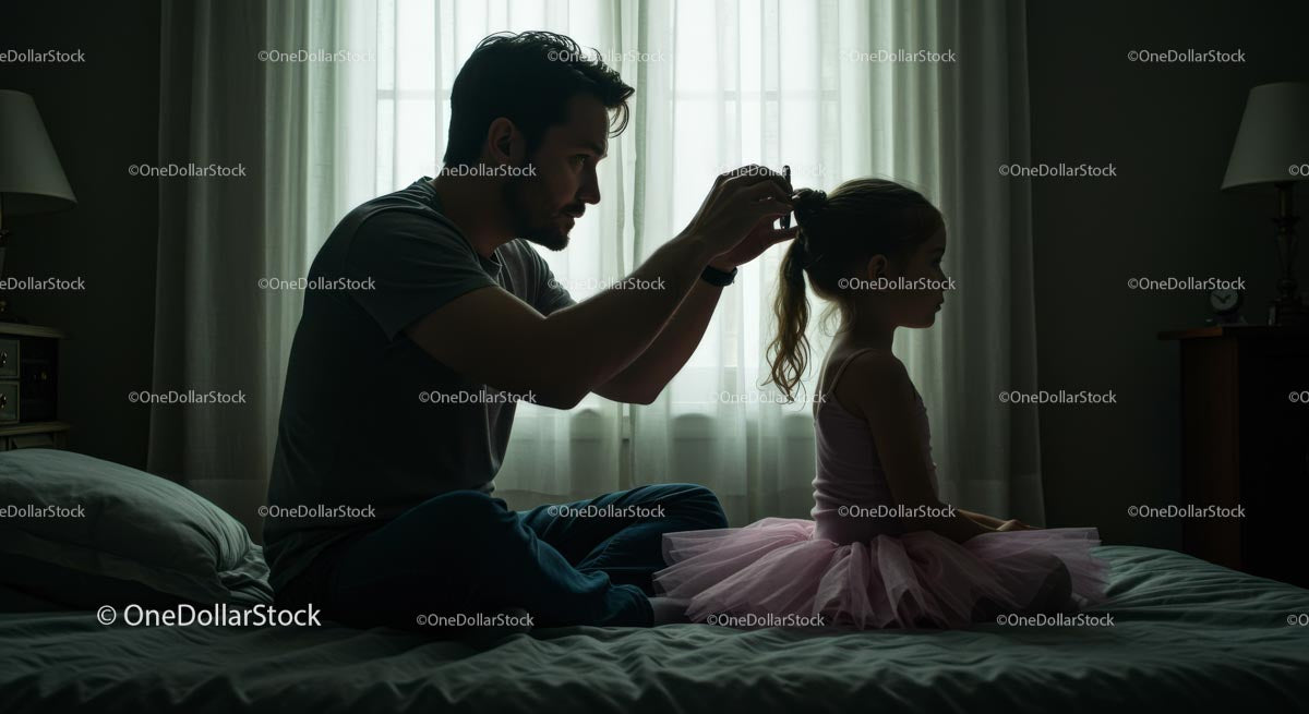 Father Styling Daughter's Hair at Home