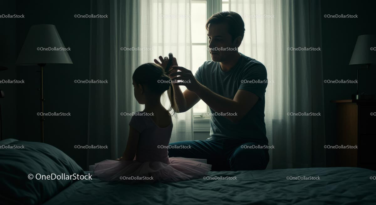 Father Styling Daughter's Hair in Gentle Morning Light