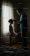 Father Helping Daughter with Ballet Attire in Morning Light