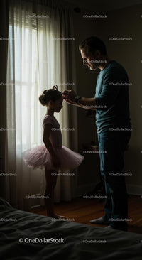 Father Helping Daughter with Ballet Attire in Morning Light