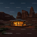 Cozy Desert Cabin Under Starry Night Sky