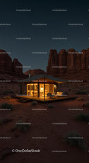 Modern Cabin Illuminated Under Starry Desert Sky