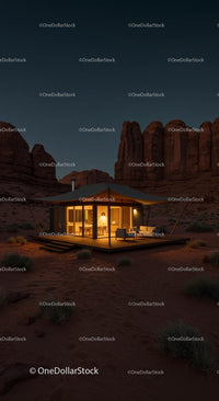 Modern Cabin Illuminated Under Starry Desert Sky