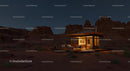 Modern Glass Cabin in Tranquil Desert at Dusk