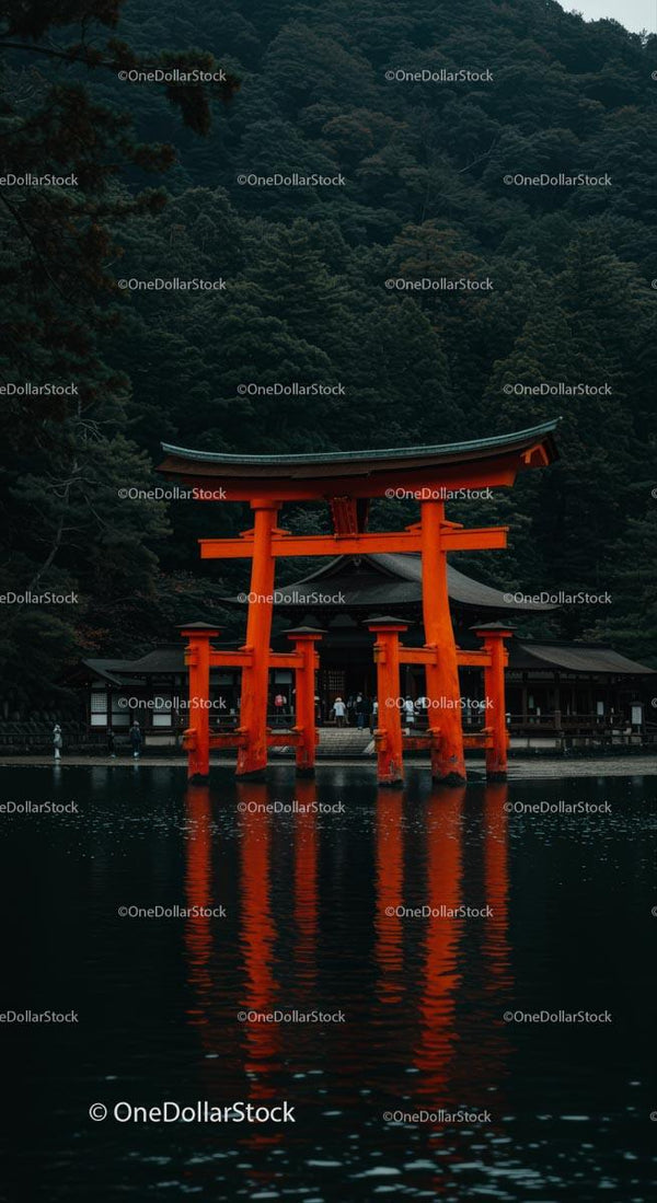 Majestatyczna Brama Torii Odbijająca się w Spokojnych Wodach