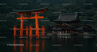 Tranquil Japanese Shrine with Red Torii Gate
