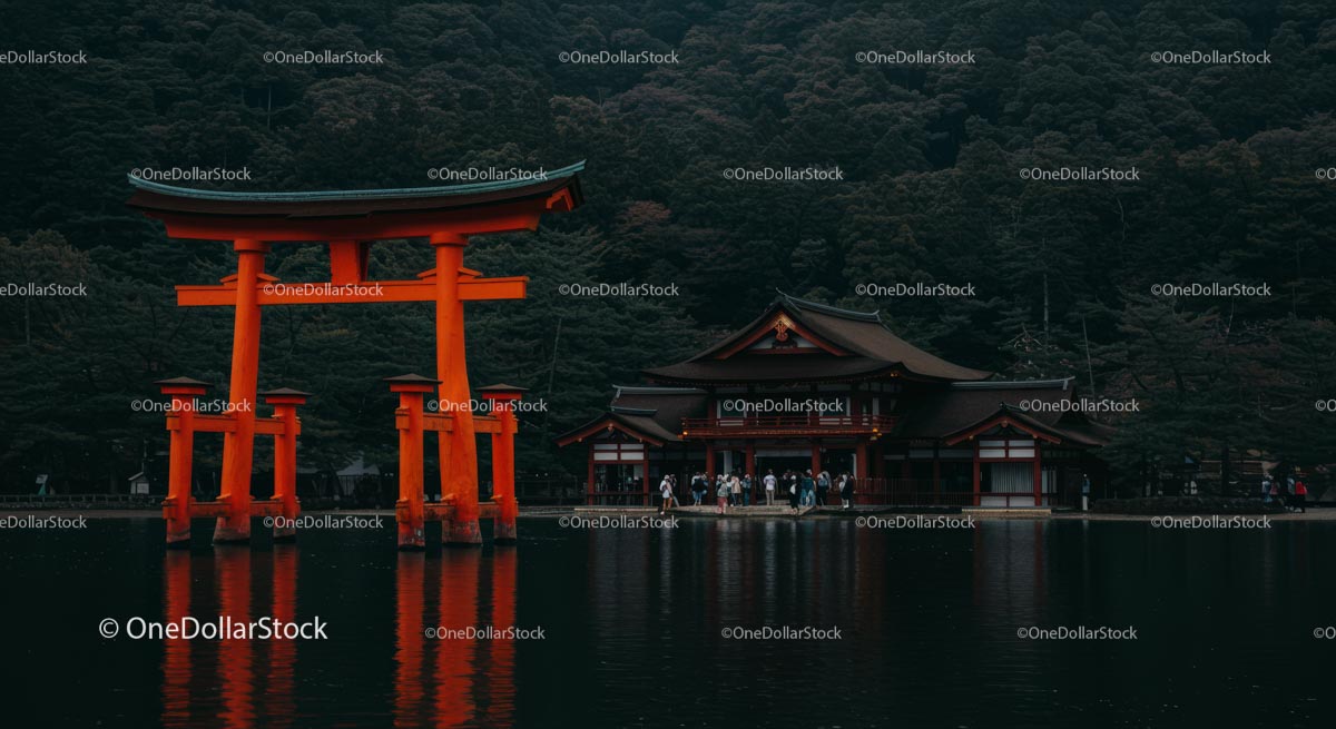 Red Torii Gate and Shrine in Serene Japanese Forest