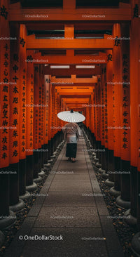 Traditional Torii Gate Pathway in Kyoto Shrine