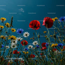 Colorful Wildflower Field Under a Clear Blue Sky