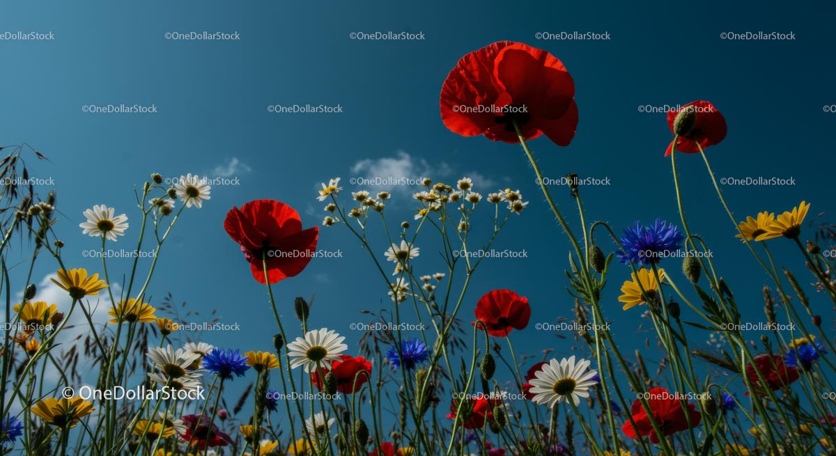 Blooming Wildflower Meadow Under a Bright Blue Sky