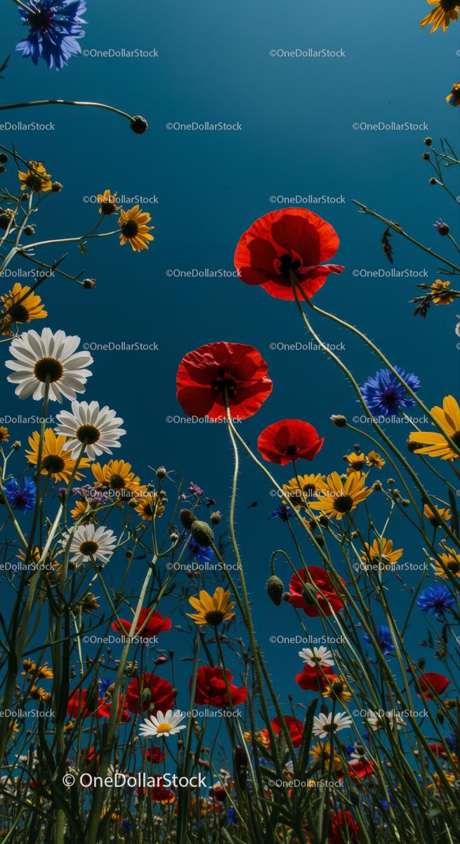 Vibrant Wildflower Meadow with Poppies and Daisies