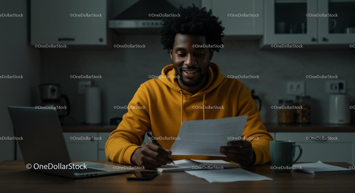 Young Man Working in Cozy Kitchen Environment