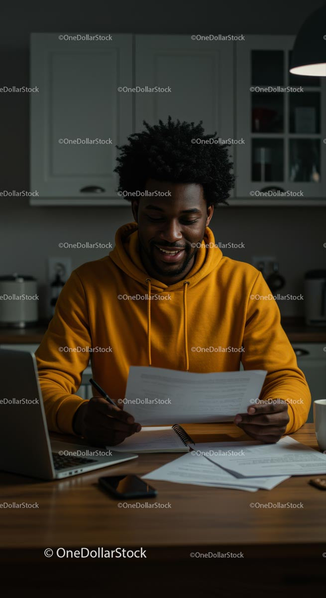 Young Man Working in Cozy Kitchen Environment