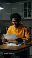 Young Man Working in Cozy Kitchen Environment