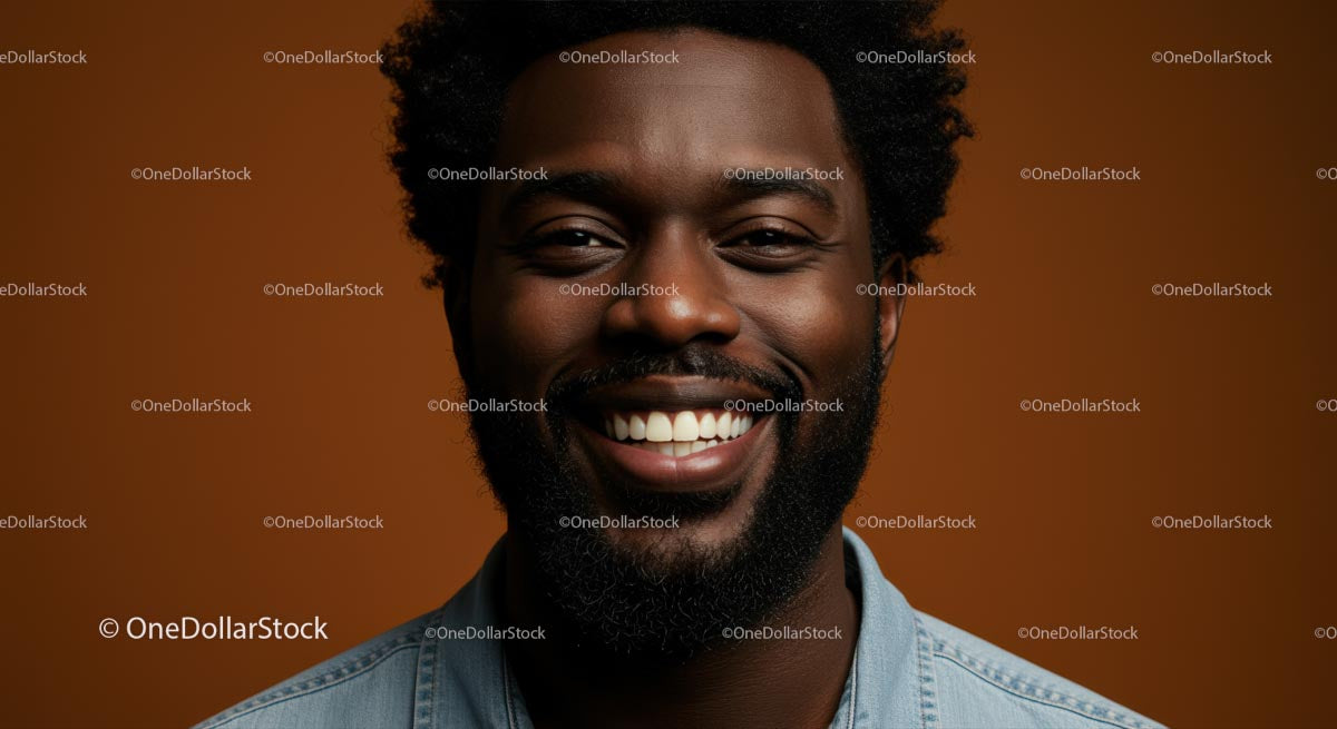 Smiling Man with Afro Hairstyle Against Brown Background