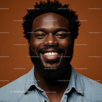 Smiling Portrait of a Man in Denim Against Brown Background