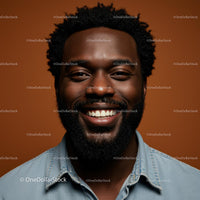 Smiling Portrait of a Man in Denim Against Brown Background