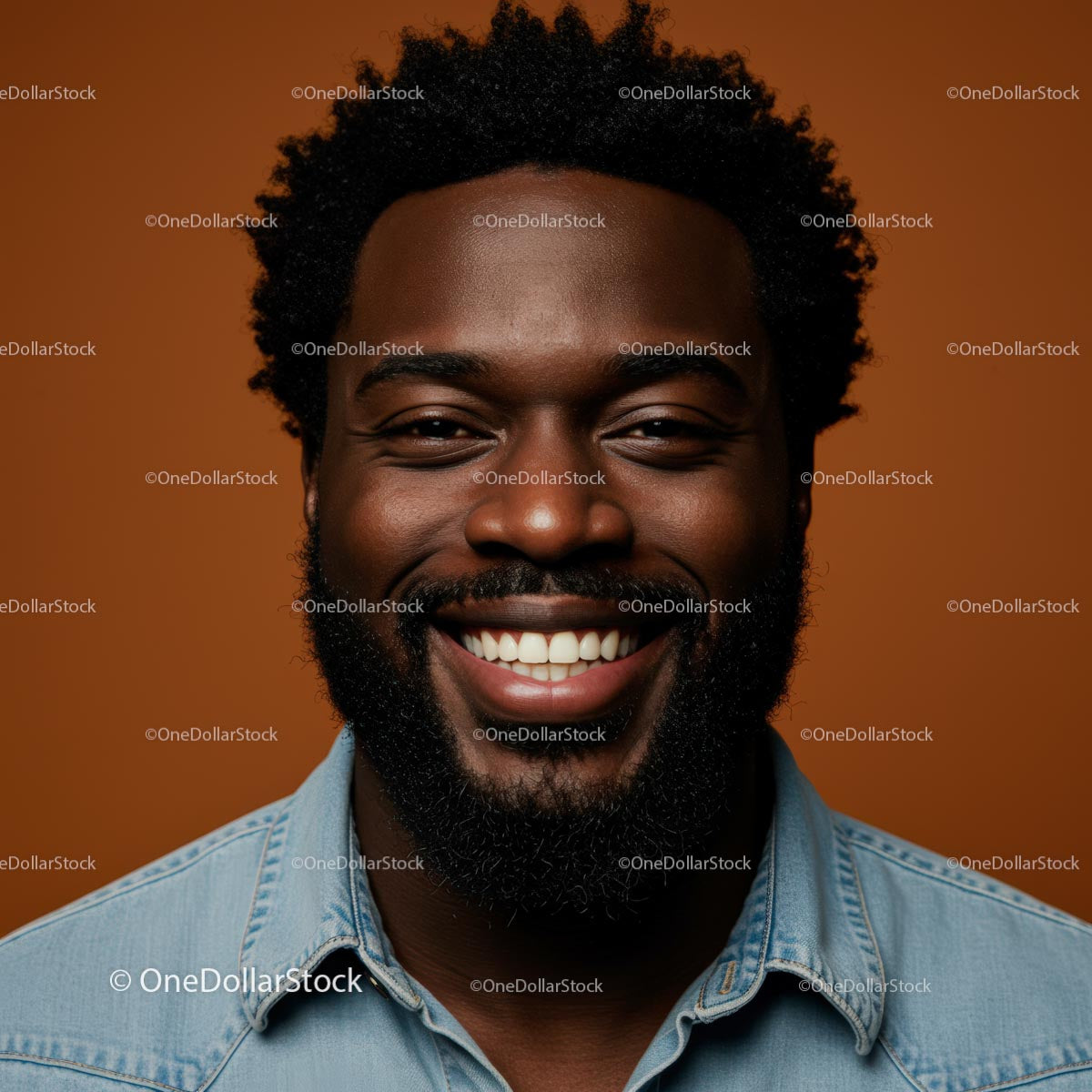 Smiling Portrait of a Man in Denim Against Brown Background