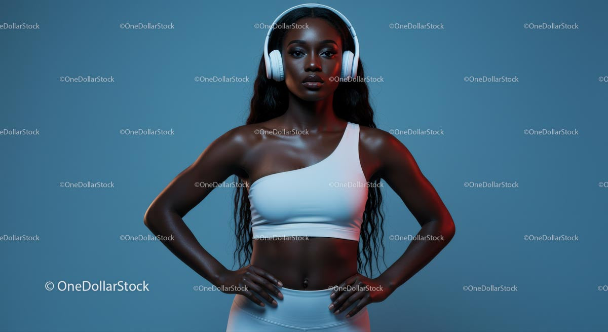 Confident Woman Wearing Headphones in Sporty Attire
