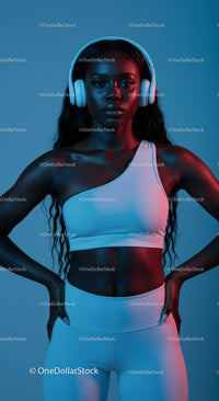 Athletic Woman in Stylish Workout Gear with Headphones