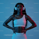 Confident Woman in Athletic Wear and Headphones