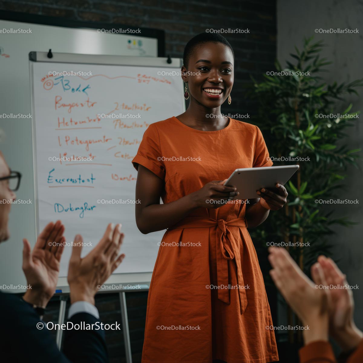 Confident Business Woman Presenting in Modern Office