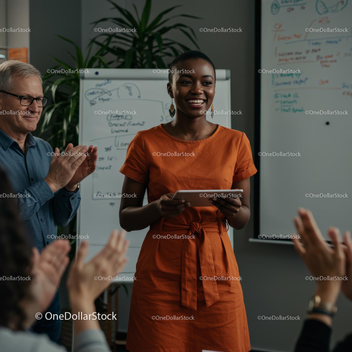 Woman Leading Team Presentation in Modern Office Setting