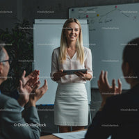 Confident Woman Giving Presentation in Modern Office