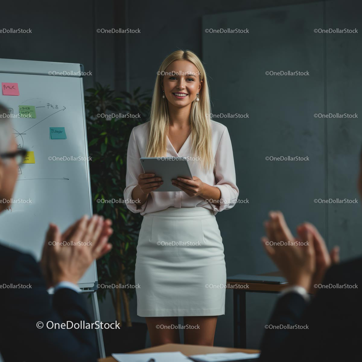 Confident Woman Leading Business Presentation in Modern Office