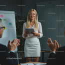 Confident Woman Leading Business Presentation in Modern Office