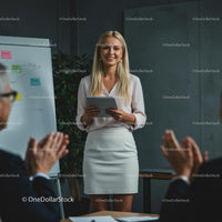 Confident Woman Leading Business Presentation in Modern Office