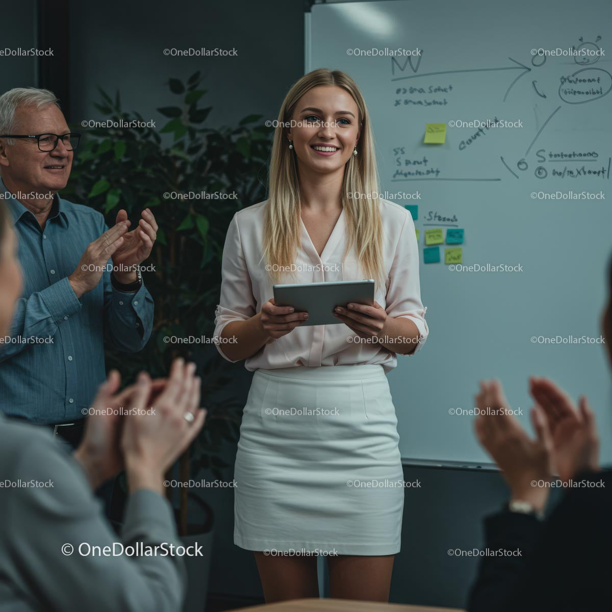 Smiling Professional Leading Presentation in Modern Office