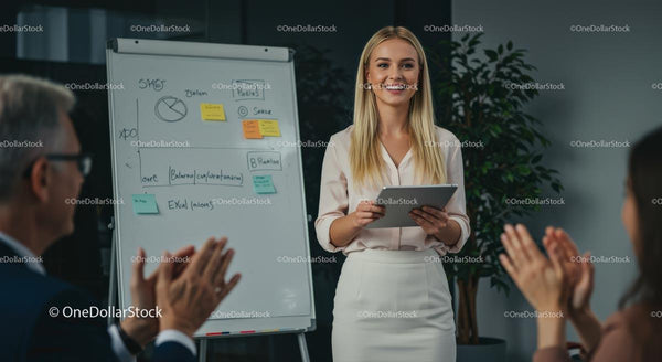 Pewna siebie bizneswoman prowadząca prezentację w biurze