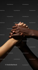 Interracial Hands Clasped in Unity and Support