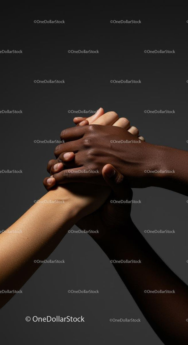 Interracial Hands Clasped in Unity and Support