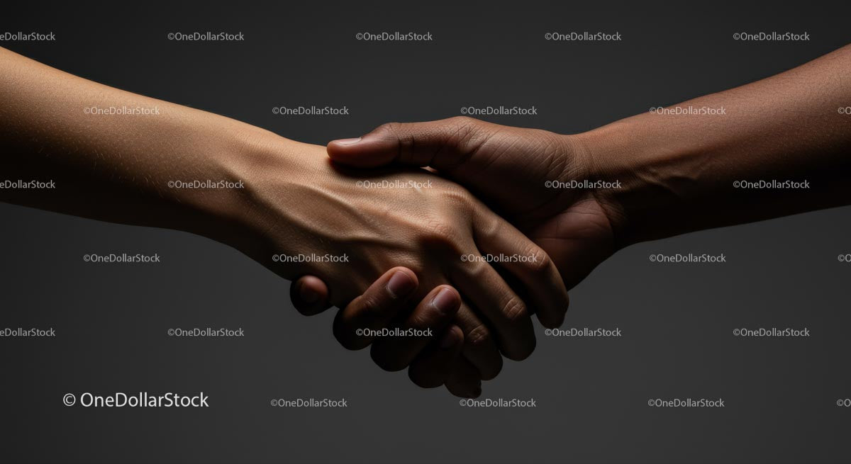 Diverse Hands Shaking in Unity and Partnership