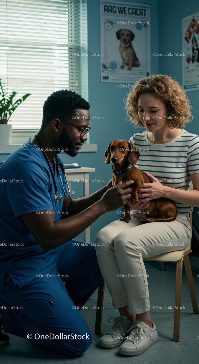 Dachshund Receiving Checkup by Caring Veterinarian