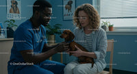 Veterinarian Examining Dachshund with Concerned Owner