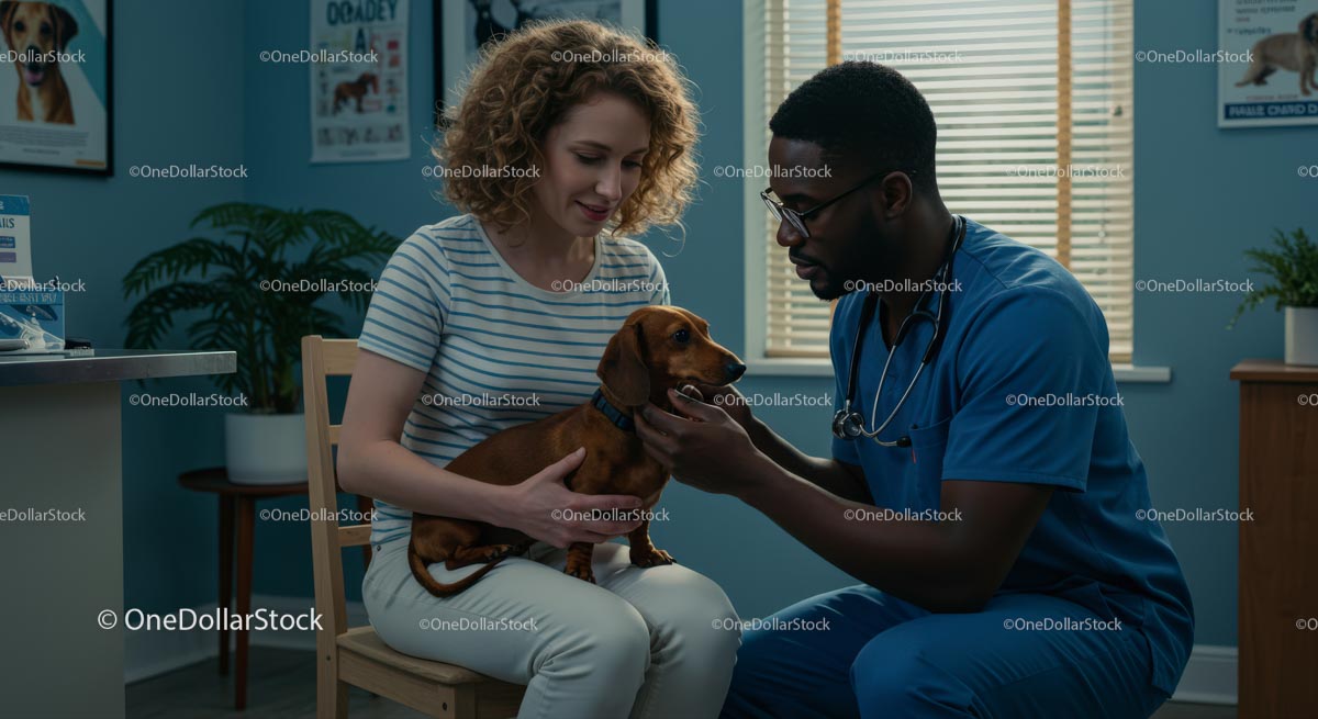 Veterinarian Examining Dachshund Dog with Pet Owner
