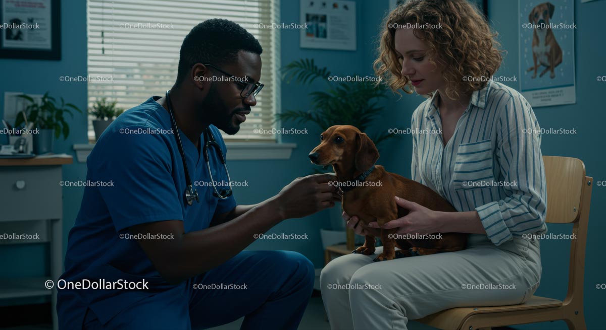 Veterinarian Examining a Dachshund in a Clinic Setting
