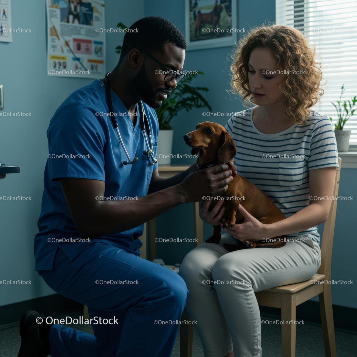 Veterinarian Examining Dachshund at Clinic