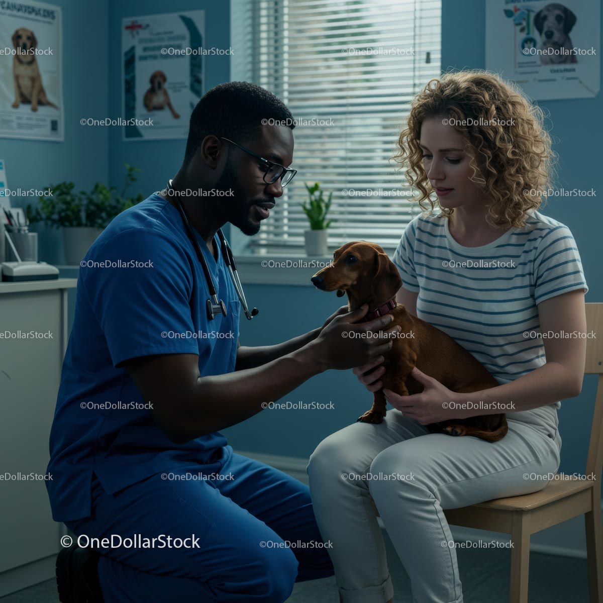 Veterinarian Examining Dachshund in Clinic