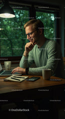 Man Working on Laptop in Cozy Home Office Setting