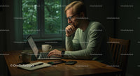 Man Working on Laptop in Cozy Home Office with Coffee