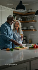 Senior Couple Enjoying Cooking in a Modern Kitchen