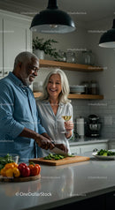 Senior Couple Preparing a Meal Together in Modern Kitchen