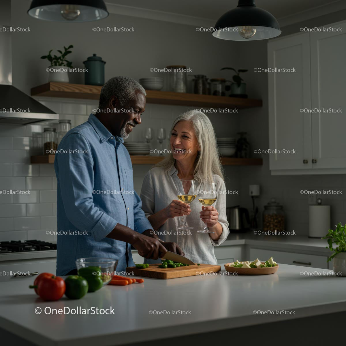 Happy Couple Enjoying Cooking Together in Modern Kitchen